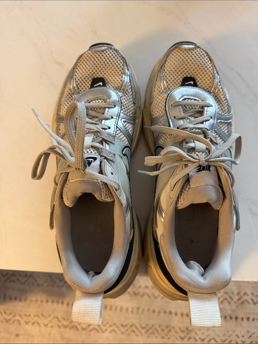 Nike Kids Silver and Cream Athletic Sneakers